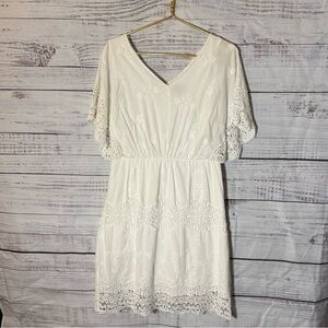 Ann Taylor White Mini Dress beautiful detail embroidery crochet fully lined